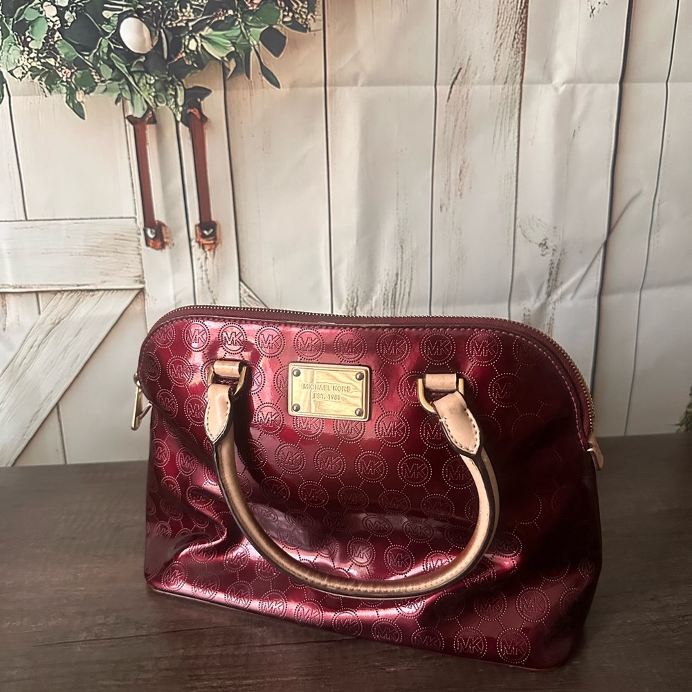 Michael Kors Red Satchel Bag with Gold Hardware